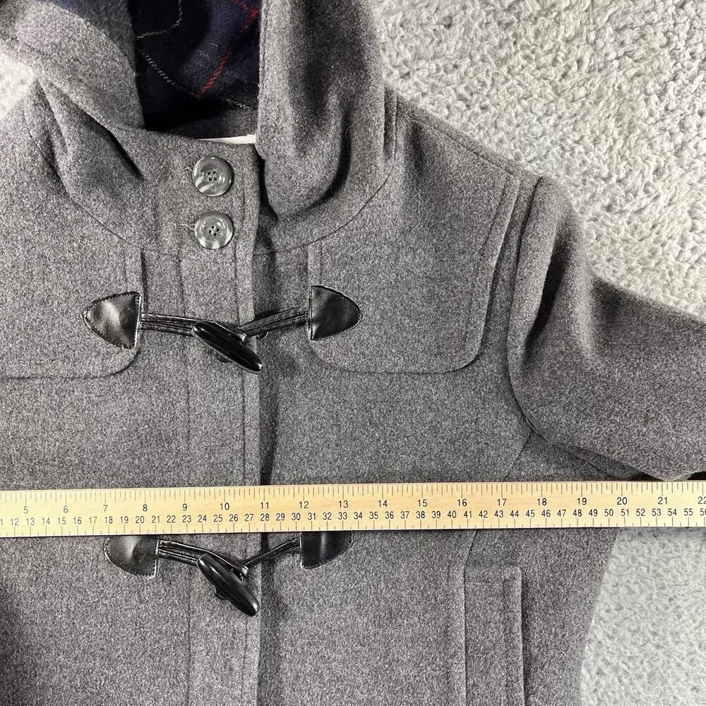 St. John's Bay Women's Petite Medium Wool Cashmere Blend Hooded Duffle Coat Gray - Picture 5 of 8